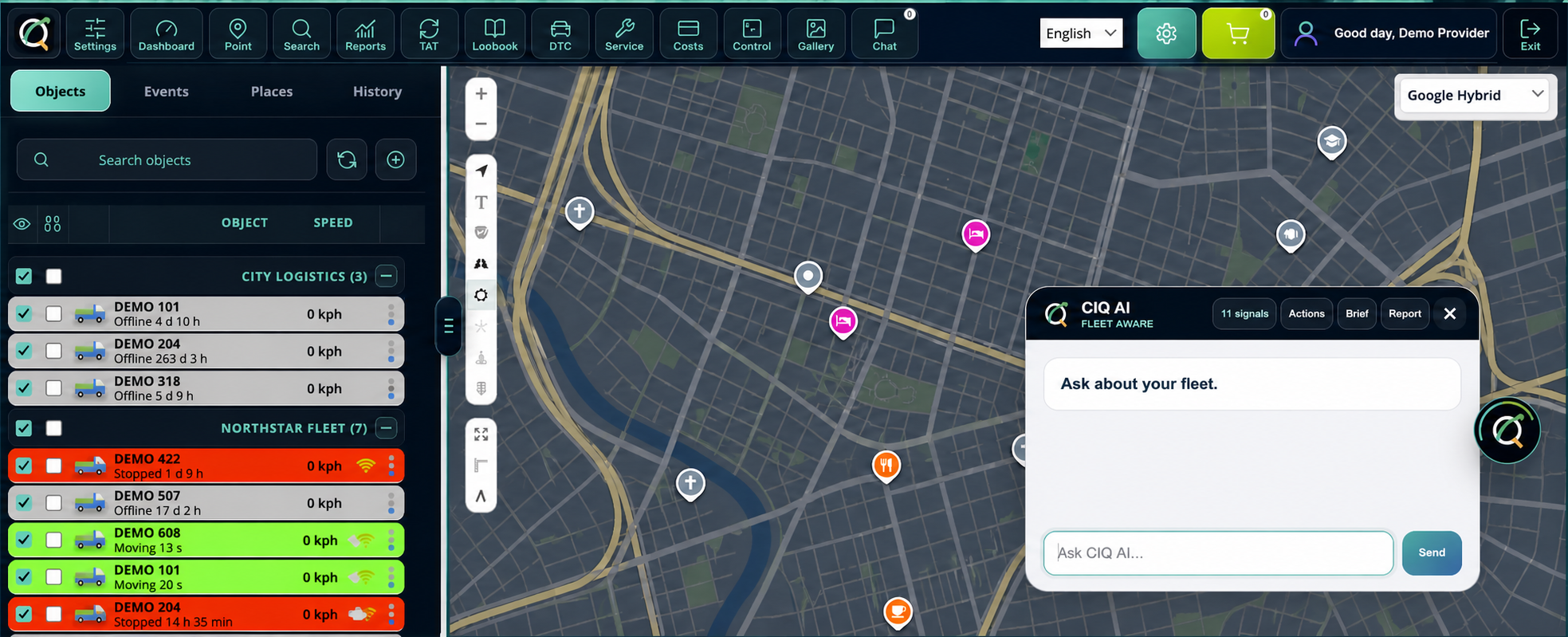 Real CIQ Fleet Command screen with the CIQ AI assistant open
